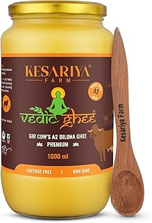 Vedic Ghee Premium A2 Gir Cow Cultured Desi Ghee from Kesariya Farm | Vedic Bilona Two Way Churned | Indian Gir Cow Ghee, Pure A2 Ghee, Natural & Healthy, Non-GMO | Lab Certified (1L)