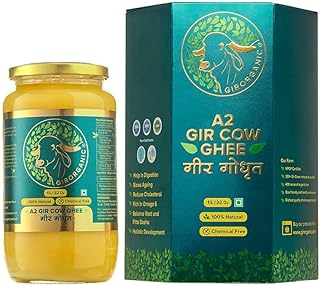 GirOrganic A2 Cow Ghee - Pure 1 Litre Glass Bottle Ghee | 100% Gir Cow Ghee | Vedic Bilona Method | Grassfed, Cultured, Premium & Traditional Ghee | Immunity Booster | Gopal Ratna Award Winner 2023