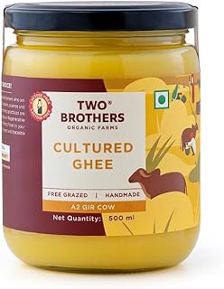 Two Brothers Organic Farms India's Only Certified Glyphosate Free A2 Ghee (500 ml) | Free-grazed, Desi Gir Cows|Traditional Bilona Method|Pure, Natural and Healthy Ghee|Farm-Made A2 Cow Ghee with Probiotics for Gut Health