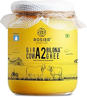 ROSIER A2 Gir Cow Ghee (250 ml) | Traditional Bilona Method A2 Cow Ghee | Grassfed, Pure and Healthy Desi Cow Ghee (Glass Bottle - 250 ML)