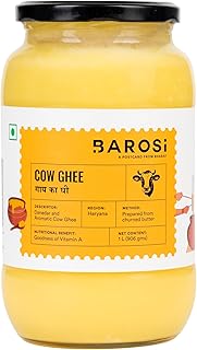 BAROSI Desi Cow Ghee 1 Litre | Danedar Ghee | Lab Tested | Grass-Fed Desi Cow |Naturally Rich In Good Fats & Antioxidants | Suitable for Daily Cooking | Rich Aroma, Golden Colour | Glass Jar(1000 ml)