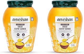 Anveshan A2 Cow Ghee (1 Litre x 2 Jars) | Traditionally Bilona-Churned, Danedar Ghee | Aromatic| NABL Lab Tested (70+ tests), Cruelty-Free | Grass-Fed | Glass Jar