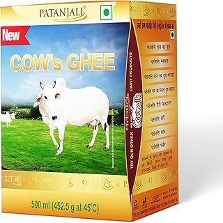 Patanjali Cow Ghee 500ml Tetra Pack, Desi Cow Ghee for Cooking, Frying, Baking & Sweets, Traditional Indian Ghee with Rich Aroma & Flavor, Suitable for Daily Kitchen Use